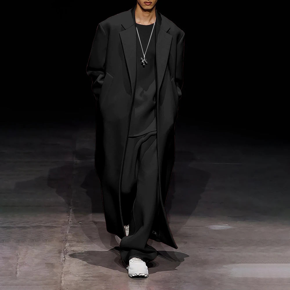 Designer Man Suit 2025 Fashion Two Pieces(Long Blazer+Wide Leg Pants) Set Unbuttoned Wool Coat for Winter Casual Occasions