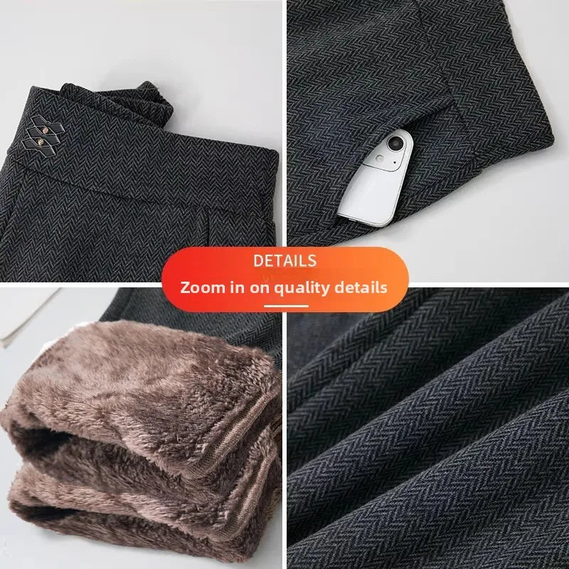 Thickened Fleece Lined Woolen Wide Leg Pants Casual Trousers for Middle Aged And Elderly Autumn Winter New Style Fashionable ...