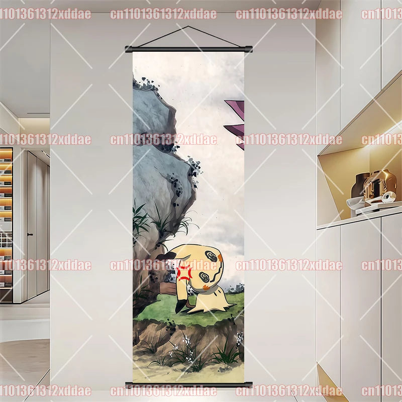 Pokémon Anime Poster Art Scroll Painting Rayquaza Pikachu Entei Squirtle Bulbasaur Gengar Snorlax Friends Children Holiday Gift