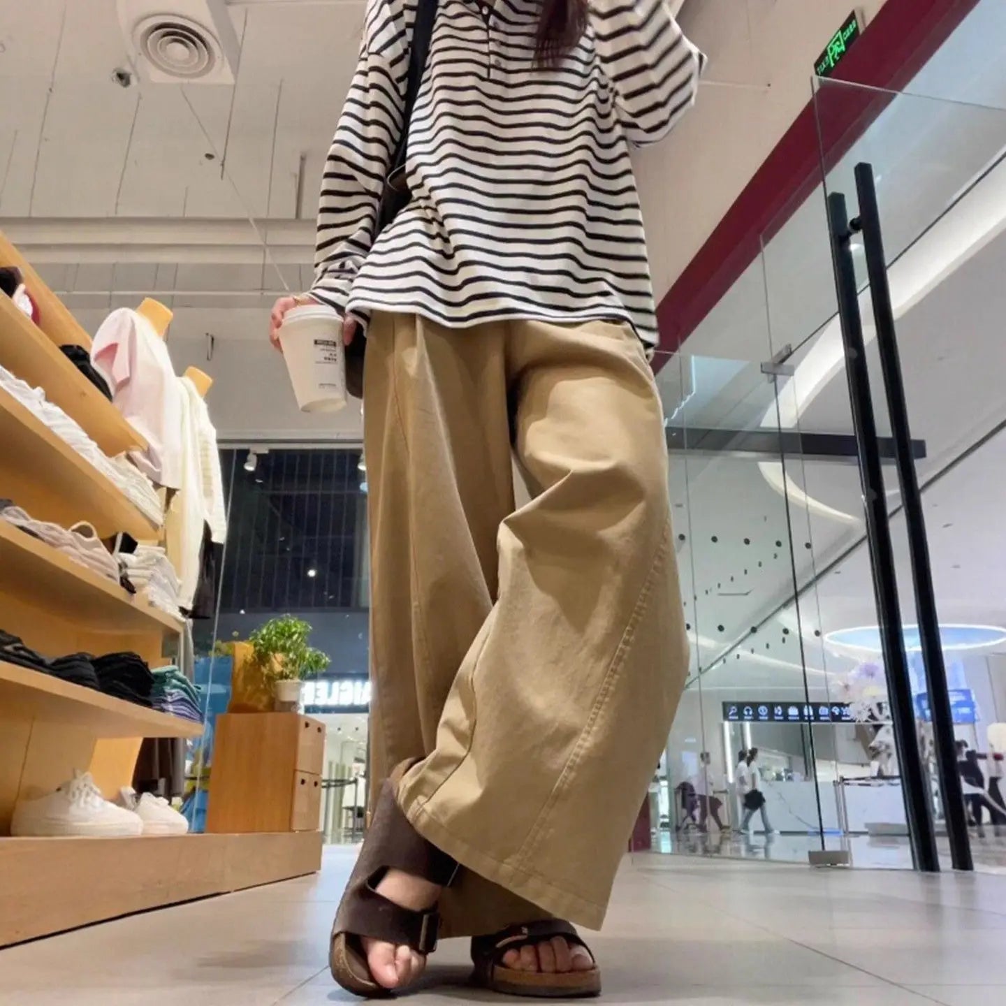 Khaki Wide Leg Pants Women's High Waist Loose Casual Straight Leg Trousers Spring 2026 Lazy Style Comfortable Slimming Effect