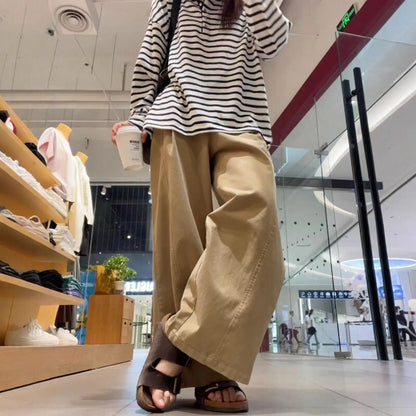 Khaki Wide Leg Pants Women's High Waist Loose Casual Straight Leg Trousers Spring 2026 Lazy Style Comfortable Slimming Effect