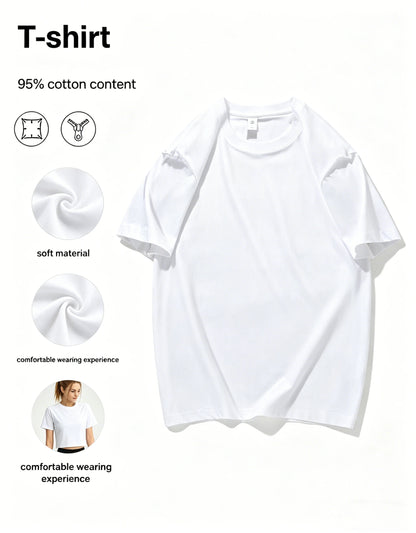 4 Colors 95% Cotton T Shirts for Women Casual O-Neck Short Sleeve Loose Tees Soft Breathable Daily Wear Comfortable Daily Tops