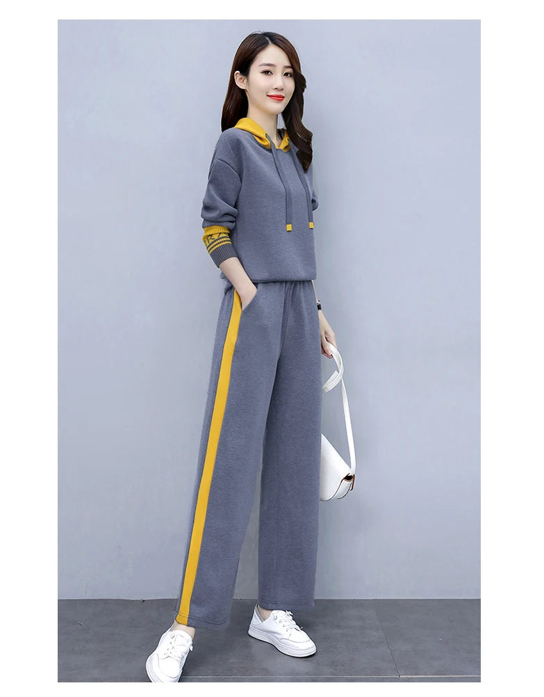 Fashionable Casual Sportswear Set Women's Hoodie And Wide Leg Pants Slimming Two Piece Suit Spring Autumn New Arrival