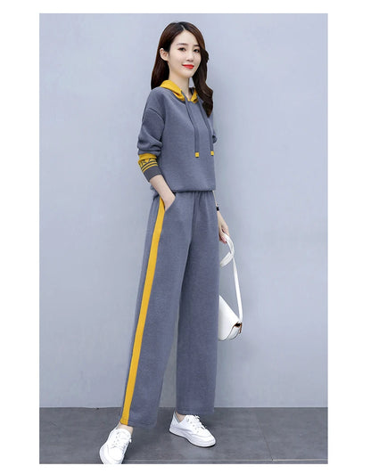 Fashionable Casual Sportswear Set Women's Hoodie And Wide Leg Pants Slimming Two Piece Suit Spring Autumn New Arrival