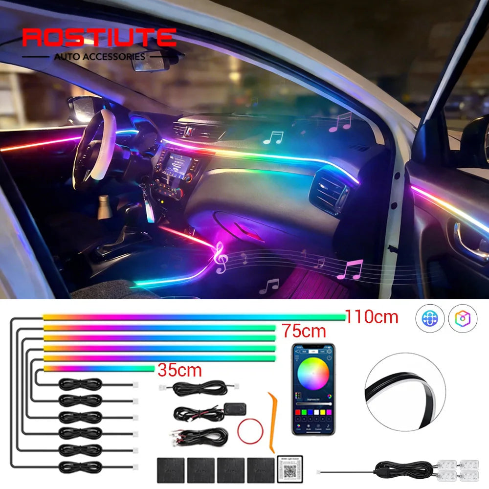 Car Led Interior Light Strip Kit Dynamic RGB Automotive LED Ambient Lights Auto Neon Environmental Strip Music Sync App Control