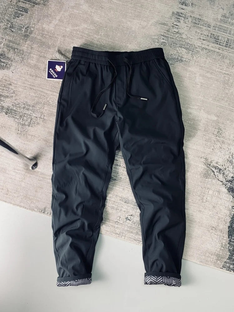 Men's Winter down Pants 90 Duck Feather Filling Windproof Warm Water Resistant Casual Business Style Long Polyester Fabric