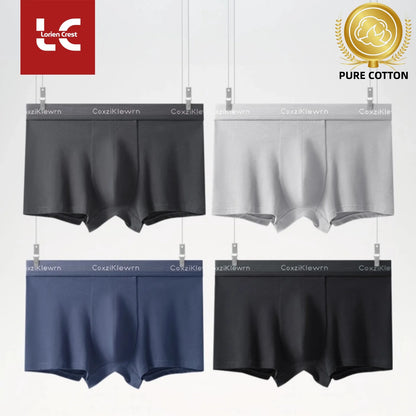 4PCS【LORIEN CREST】New Men's Underwear Pure Cotton Soft Breathable Fashion Solid Color U Convex Comfortable boxer for male