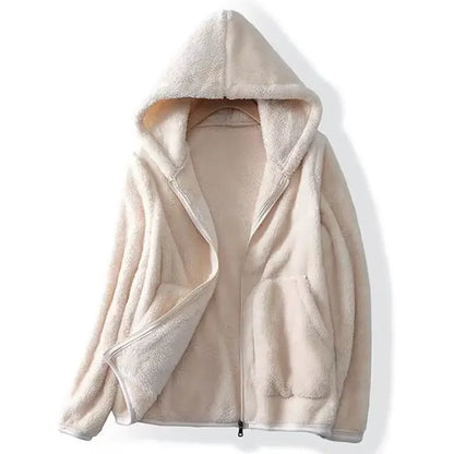 Rocker Fleece Sweatshirt Women Hooded Coral Fleece Jacket Autumn Winter Coat Warm Long Sleeve Zipper Sportswear Casual Loose