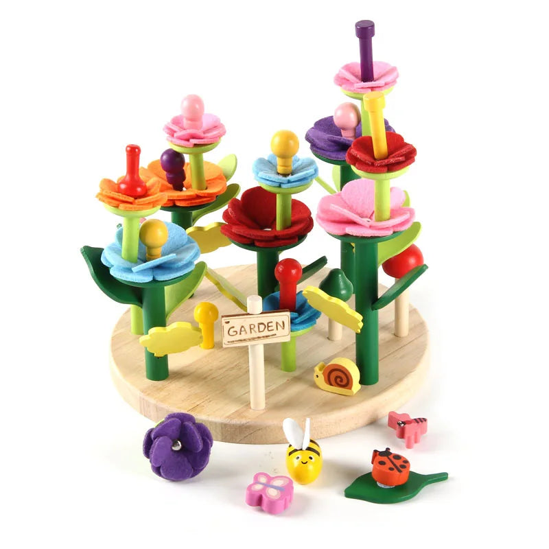 Montessori Flower Garden Building Wooden Toys Flower Arrangement Game Creative Educational Toy for Kids 2-4 years old Girls Gift