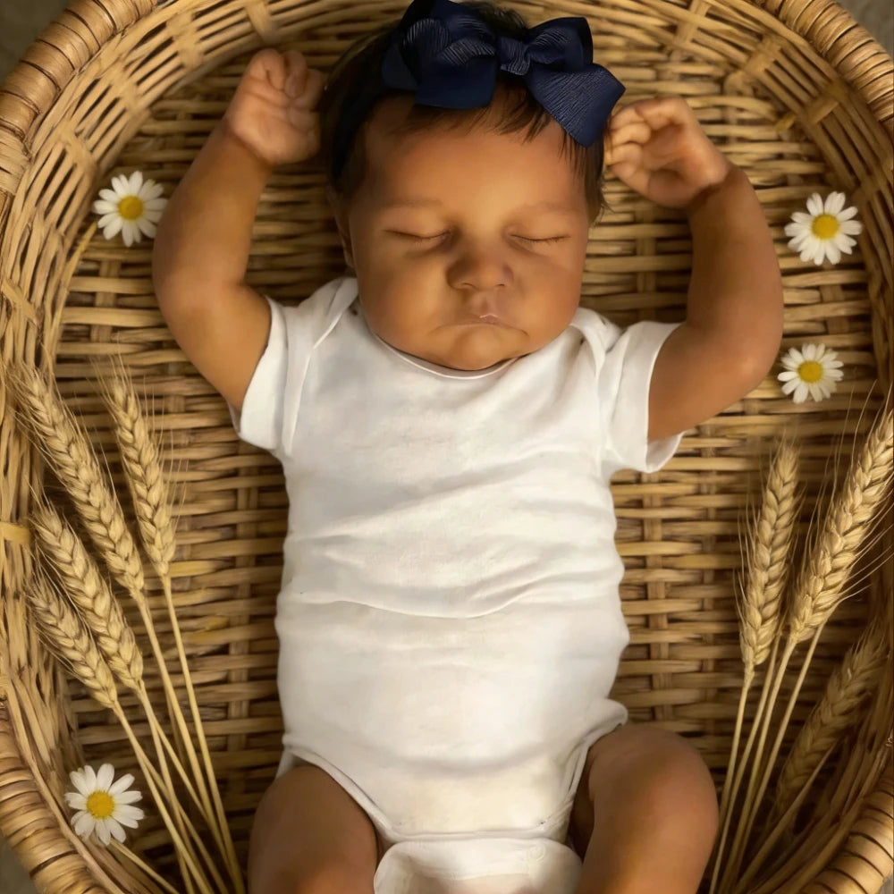 BZDOLL 16.54inch 42cm Asleep Reborn Baby Doll with Soft Cloth Body Toy Lifelike Black Skin Doll Lovely Birthday Gift for Kid