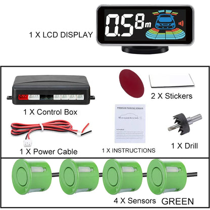 LCD Parking Sensor System Backlight Human Voice Alarm Display 4 Probes 12 Colors Backup Detector Parking Assistance Kit