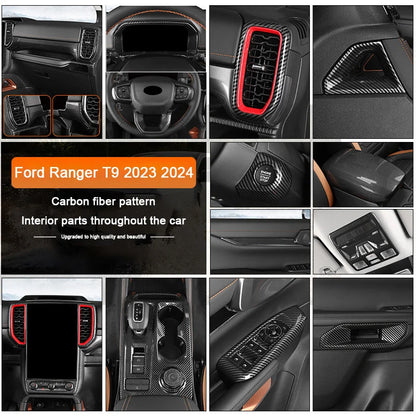 Carbon Fiber Car Interior Overlay Accessories For Ford Ranger Raptor Wildtrak T9 2022-2025, Central Gear Shift Panel Door Trim