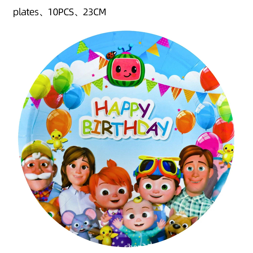 Cocomelon Birthday Party Decoration Tableware Set Birthday Cup Plate Napkin Tablecloth Cake Topper Balloon Party Favors Gifts