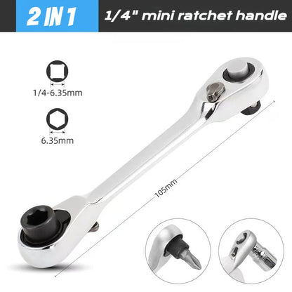 1/4" Mini Ratchet Wrench Drive Ratchet 72tooth Drive Socket and Screwdriver Hex Torque Wrench Multifunctional Hand Tools Repair