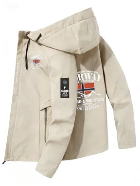 2025 New Men's Polyester Jacket with Norway Letters Print Hooded Outwear
