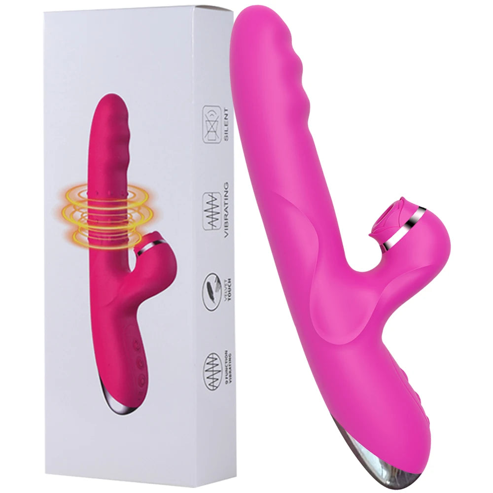 Telescopic Sucking Dildo Vibrator 360°Rotating Female Clitoral Vaginal Anal Stimulation Massage Sex Toys for Women Couples