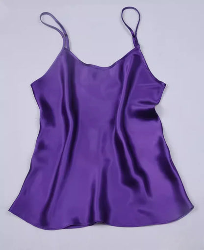 Women's 100% Mulberry Silk 16 momme Spaghetti Strap Camisole Tank Top Vest Sleepwear M-4XL YM002