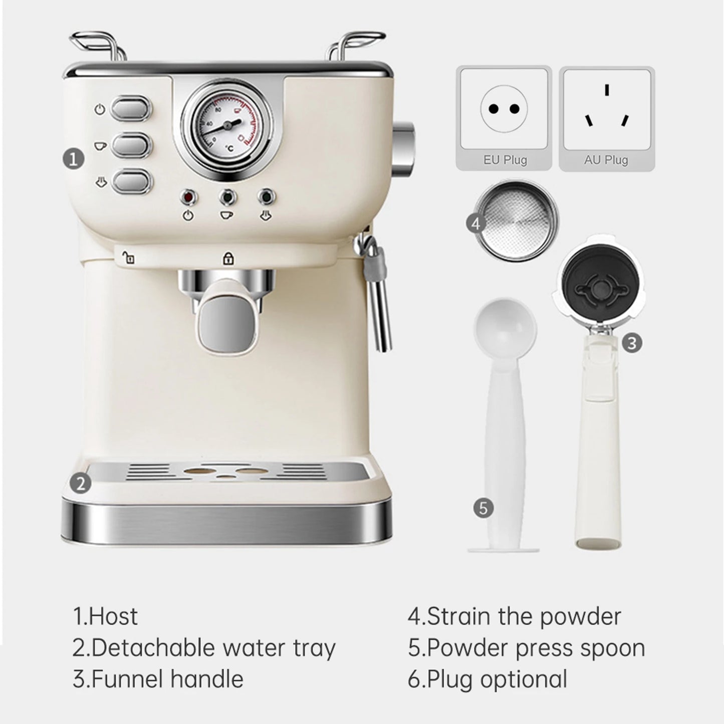 Coffee Maker 1050W 1.5L Large Capacity Semi Automatic 20bar High Pressure Extraction Coffee Machine for Home Cafes