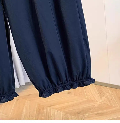 Casual Ice Silk Quick Dry Nine-Piece Flower Bud Pants Women Summer Thin Loose High Waist Draping Lantern Pants