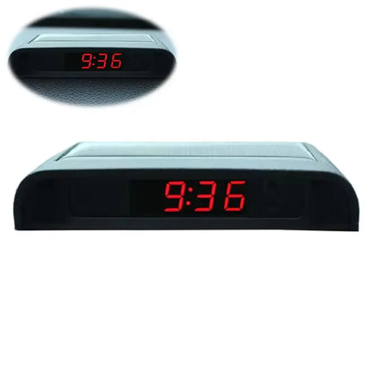 Solar Powered Car Digital Clock, LED LCD Display with Time Decor Date Dashboard Auto Thermometer, L0K4
