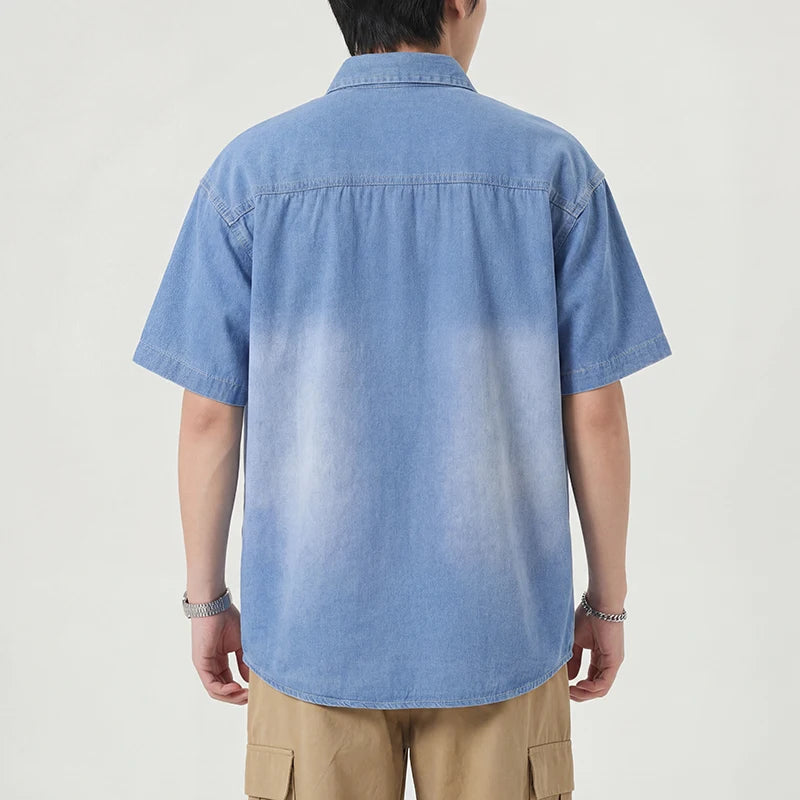 Men's Thin Denim Shirt New Summer Fashion Breathable 100% Cotton Lightweight Loose Short Sleeve Top Streetwear Daily Commute