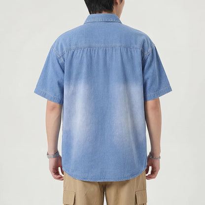 Men's Thin Denim Shirt New Summer Fashion Breathable 100% Cotton Lightweight Loose Short Sleeve Top Streetwear Daily Commute