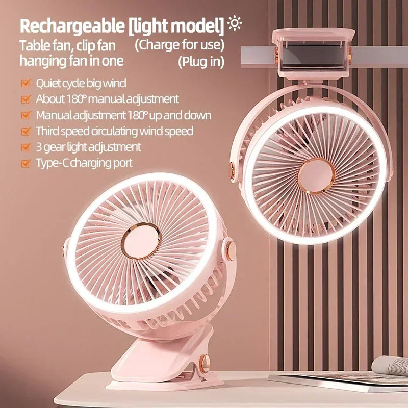 Car Rechargeable Desktop 2000mAh Portable Outdoor Home Fan Air Cycle Device Wireless Ceiling Mounted WithLED Light Clip on Amagi