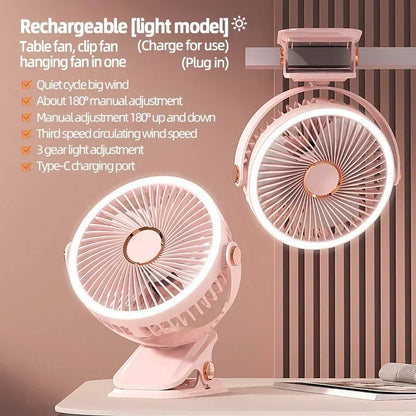 Car Rechargeable Desktop 2000mAh Portable Outdoor Home Fan Air Cycle Device Wireless Ceiling Mounted WithLED Light Clip on Amagi