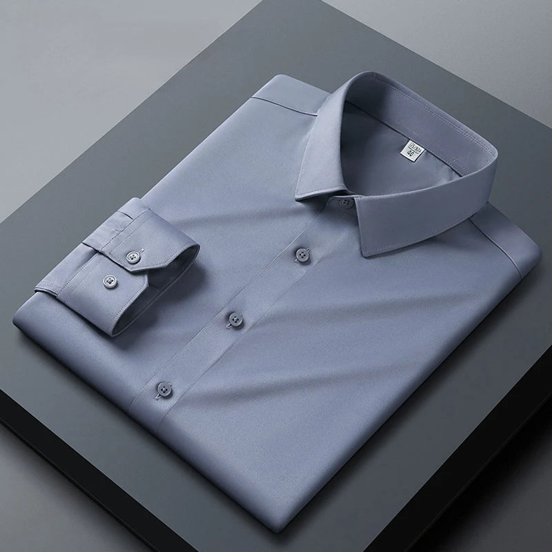 Grey shirt men's long sleeved non ironing and wrinkle resistant solid color business casual men's spring shirt size
