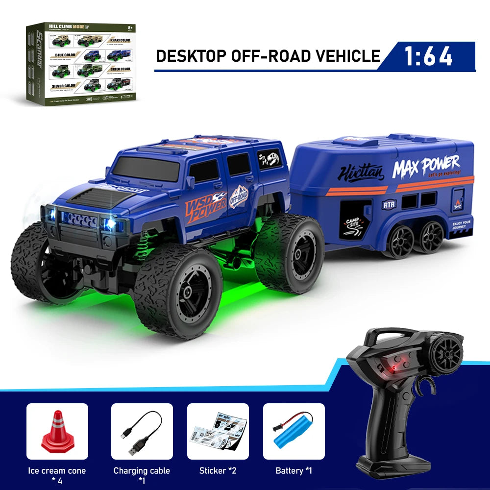 1:64 Remote Control Off-Road Vehicle 2.4G Mini Desktop Remote Control Toy Car-with Tow Box Children's Holiday Gift