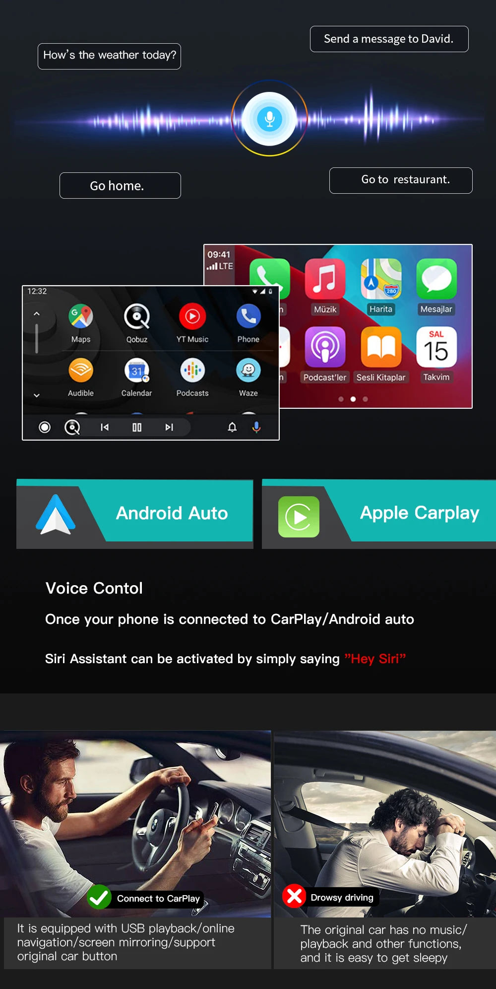 AUTOABC Wireless CarPlay Android Auto for Mercedes Benz A B C E Class GLA CLA GLK SLK CLS W204 W176 W246 X204 C117 NTG4.5/4.7