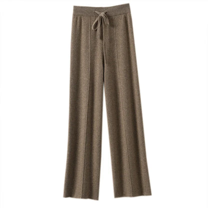 High Waist Knitted Wide Leg Pants Women's Autumn Winter Extended Floor Length Drawstring Straight Casual Loose Slimming