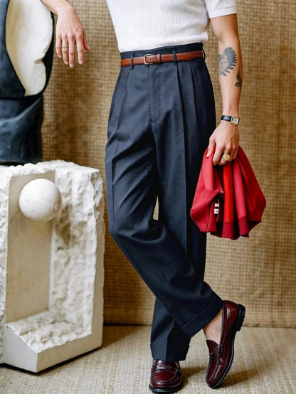 2026 SS Men's Woven Suit Pants,Straight Leg Trousers, Button & Zip Pocket,Loose Business Casual Formal Summer Pants,No Belt Pant