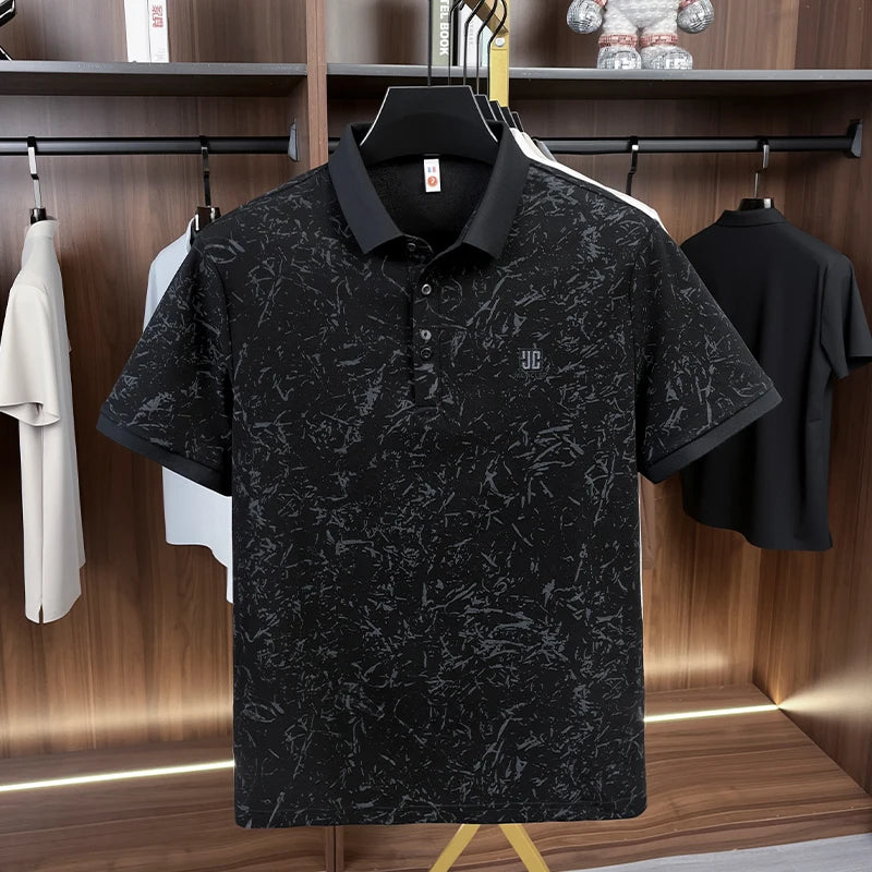 Luxury Cotton Refreshing For Men's Half-sleeved T-shirt 2026 Summer New Polo Shirt Loose Middle-aged Short-sleeved Printed Top
