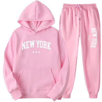 New York Print Hoodies Casual American Style Hoodie Set Mens Autumn Long Sleeves Hooded Loose Pullover Street Sweatshirt
