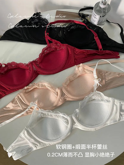 Thin Lace French Bra Set Women Minimizer Push Up Anti-Sagging Back Smoothing Side Support Comfort Sexy Daily Lingerie S-XL 32-38