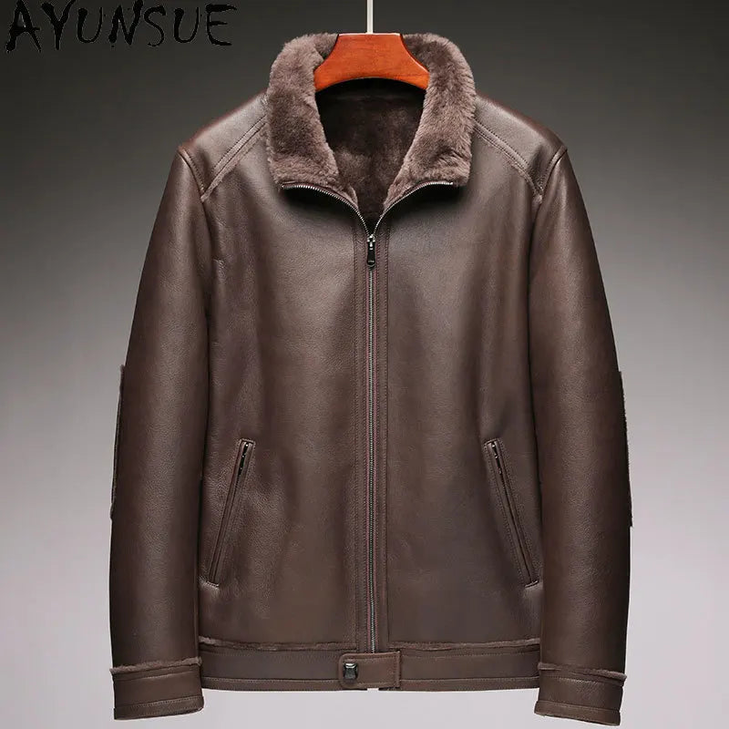 AYUNSUE Natural Real Sheepskin Fur Coat 2024 Winter Jacket Mens Fur Jackets Coats Fashion Genuine Leather Jacket Men Clothing