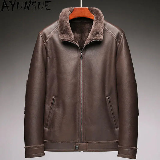 AYUNSUE Natural Real Sheepskin Fur Coat 2024 Winter Jacket Mens Fur Jackets Coats Fashion Genuine Leather Jacket Men Clothing