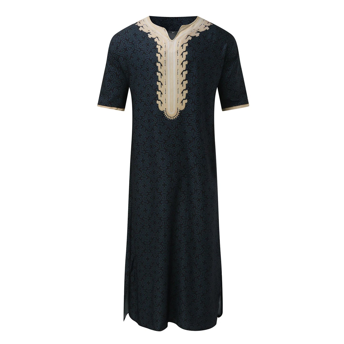 Men's Summer Islamic Robe 2026 Loose Moroccan Kaftan 3D Digital Print Middle East Traditional Muslim Thobe for Cultural Events