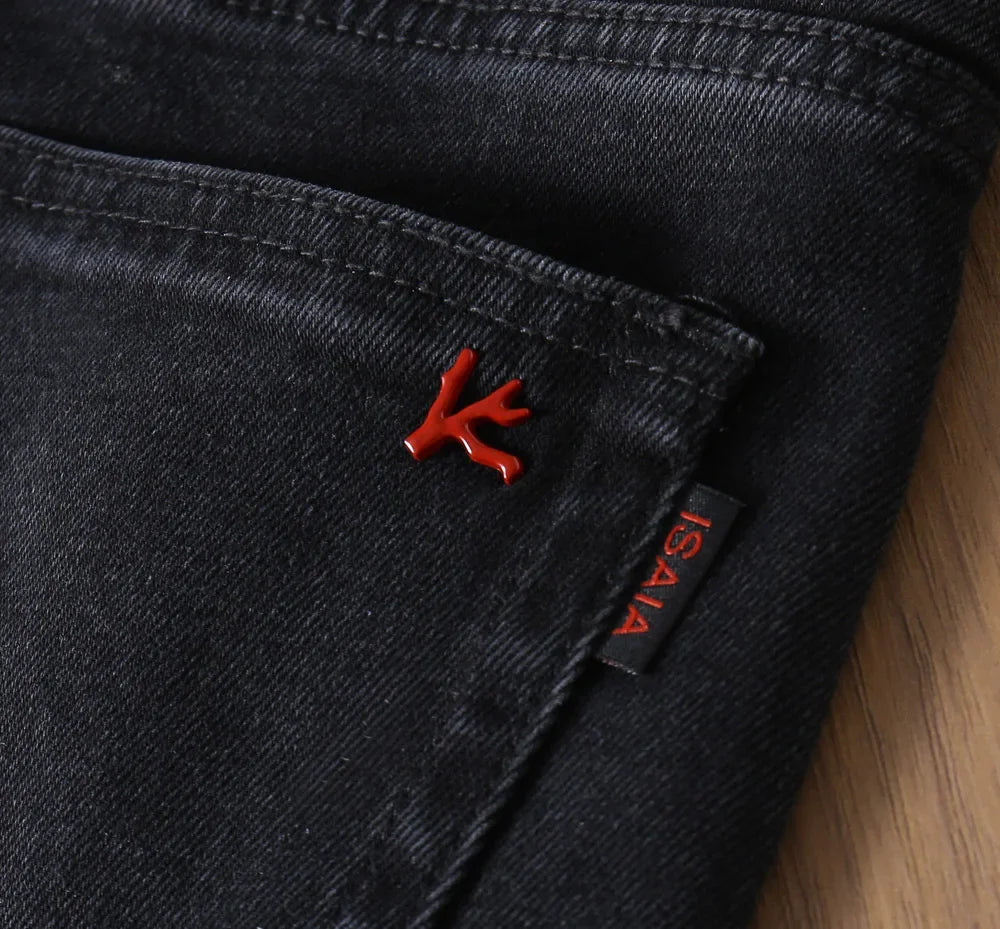 OECHSLI Jeans Thick Cotton Men 2025 Autumn Winter new Embroidery casual comfort zipper casual straight size 30-40 Pants