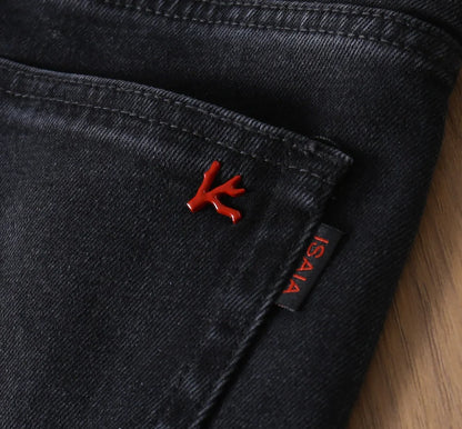 OECHSLI Jeans Thick Cotton Men 2025 Autumn Winter new Embroidery casual comfort zipper casual straight size 30-40 Pants