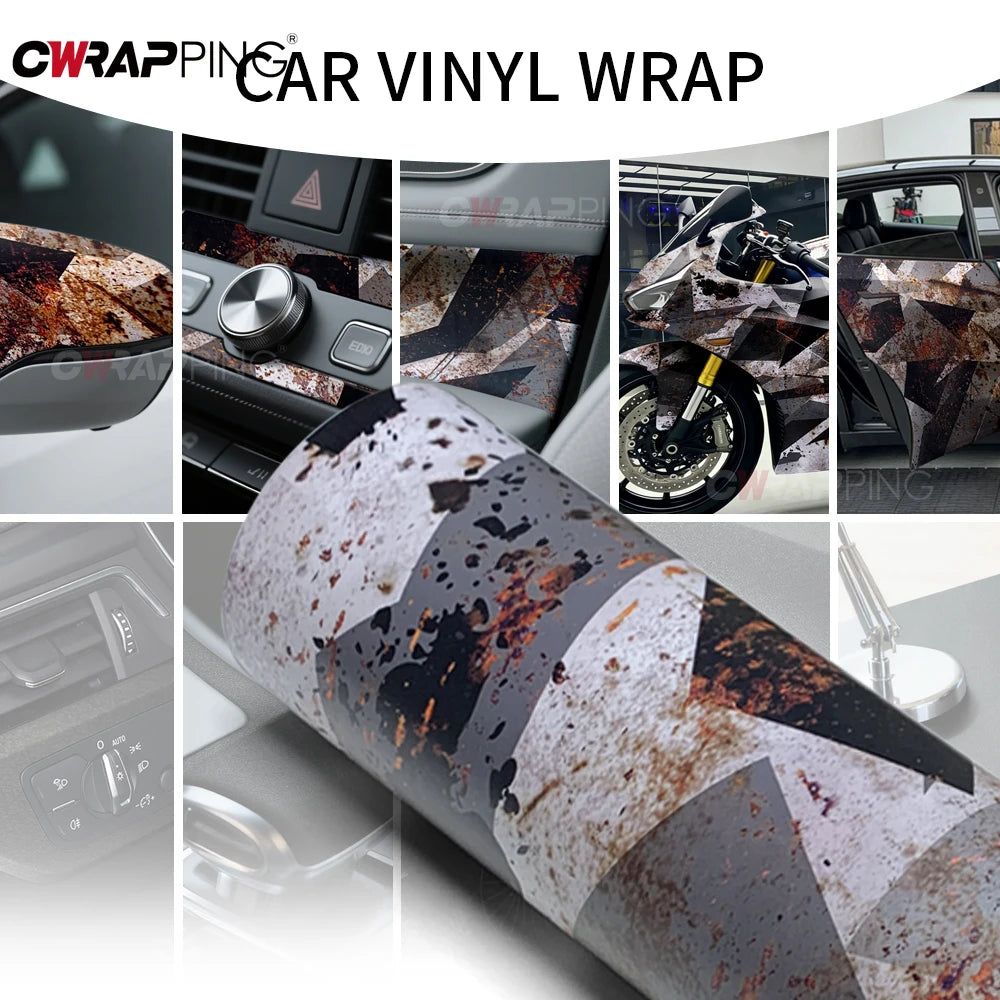 Camouflage Film Wrap Foil Car Sticker Motorcycle Stickers Vintage Rust Effect Vinyl Wrap Black Supplies Car Body Films Adhesive