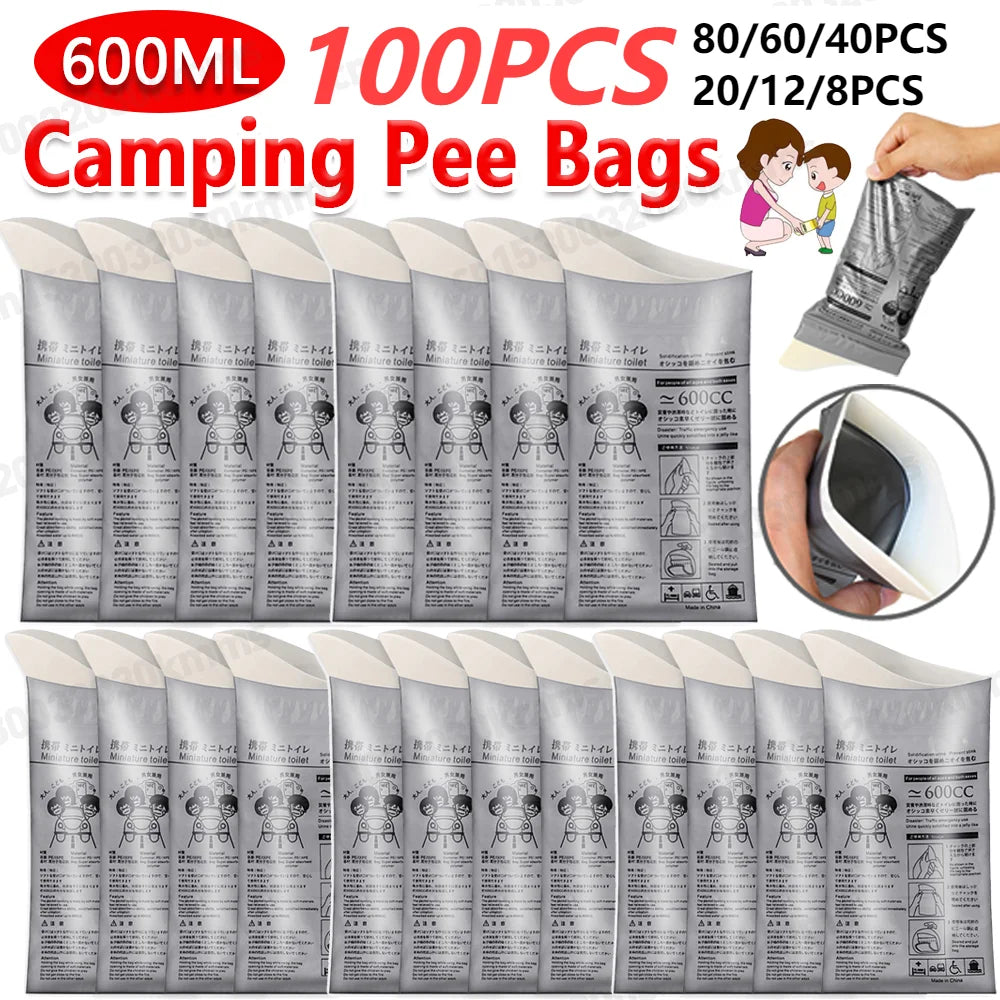 100-8PC Outdoor Emergency Urine Bags 600ml Disposable Travel Mobile Toilet Portable Urinal Bag for Female Baby Male Vomiting Bag