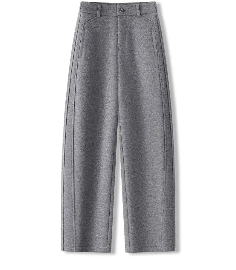High Waist Grey Woolen Knife Pants Women's Casual Autumn Winter Straight Leg Trousers Commute Style Korean Fashion