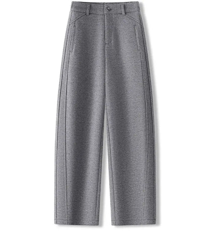 High Waist Grey Woolen Knife Pants Women's Casual Autumn Winter Straight Leg Trousers Commute Style Korean Fashion