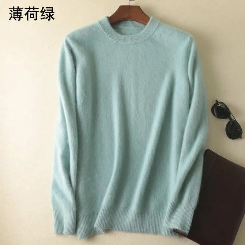 Men's 100% pure Mink Cashmere Sweater O-Neck Pullovers Knit Large Size Mink Sweater Winter New Tops Long Sleeve High-End Jumpers