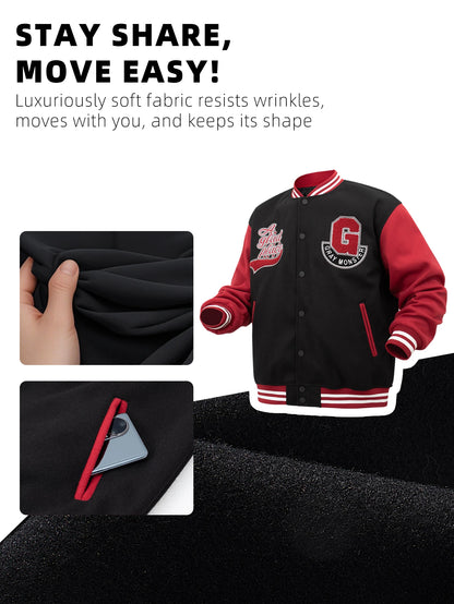 Men's Letterman Jacket Vintage Vasity Baseball Coat Casual Streetwear Outerwear with 'G' Letter Embroidery & Inner Pocket