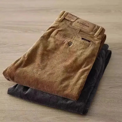 Men's Corduroy Straight Leg Pants Autumn Winter Wear Resistant Dirtproof Outdoor Work Casual Sports Warm Trousers