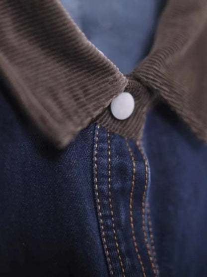 Loose Fit Women's Korean Style Corduroy Denim Shirt Jacket  Collar Splicing Oversize Outerwear Commute Fashion