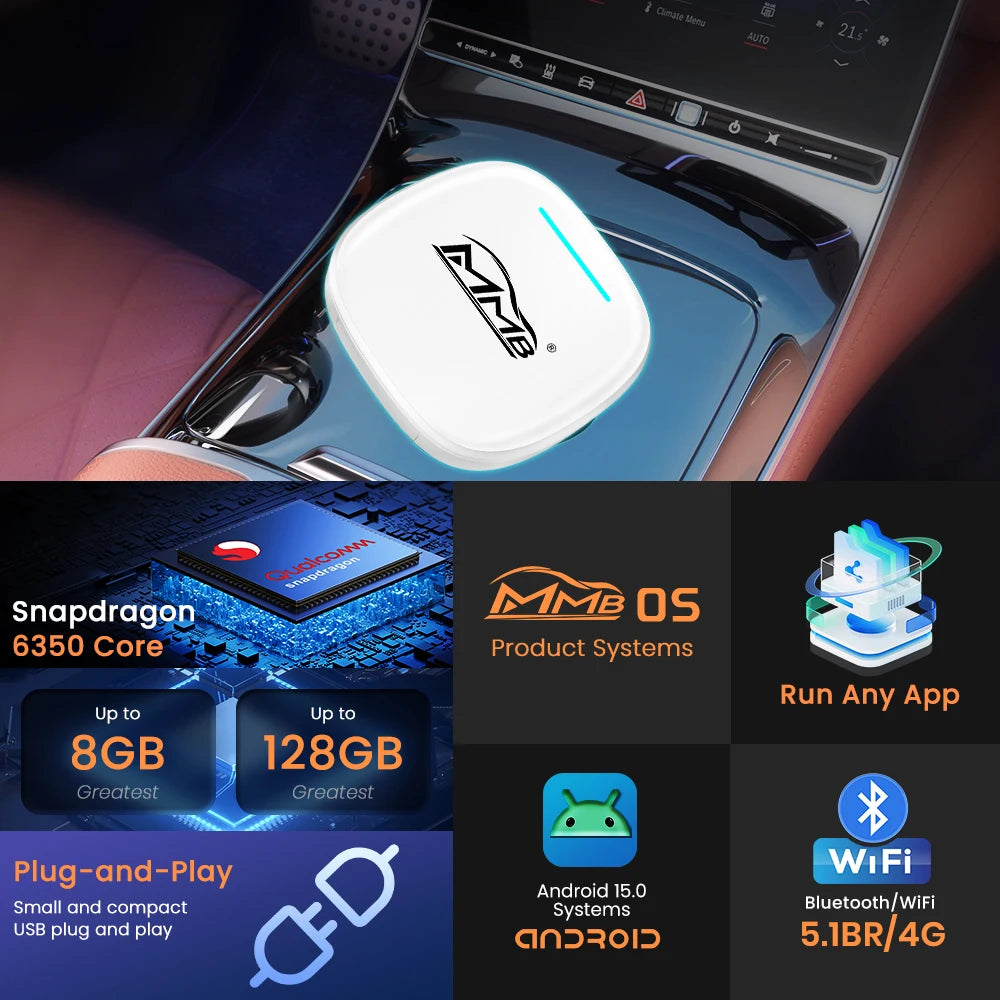 MMB Max Ultra Android 15 TV Box Ultra WiFi6 SM6350 8-Core For Netflix Play Store GPS WiFi/SIM Card Wireless Android Auto CarPlay